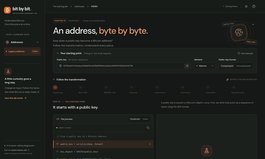Bit by Bit — an interactive walkthrough of Bitcoin address creation