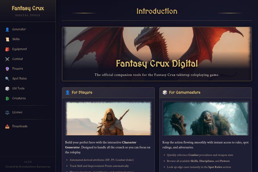Fantasy Crux Digital — companion tools for the tabletop RPG